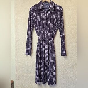 Brooks Brothers Blue Red A-line Belt Long Sleeve Midi Shirt Dress Sz L Large EUC